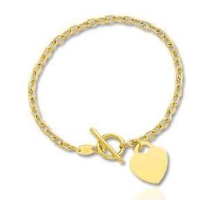  14k Yellow Gold Heart 3mm Toggle Clasp Charm Bracelet 