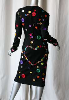PATRICK KELLY *VINTAGE*Black Buttons+Heart Dress M/L 42  