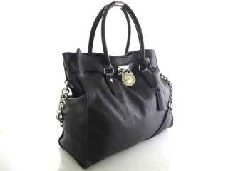 MICHAEL KORS Hamilton BLACK Large Leather Satchel Tote Handbag MSRP $ 