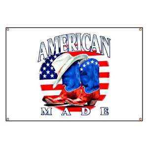  Banner American Made Country Cowboy Boots and Hat 
