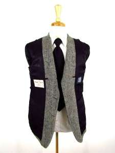 vintage gray herringbone HARRIS TWEED jacket blazer sport coat fleck 