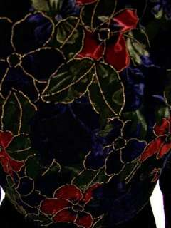 VTG 80s Velvet Sheath & Floral Velvet Bolero Jacket Mini Dress Suit L 