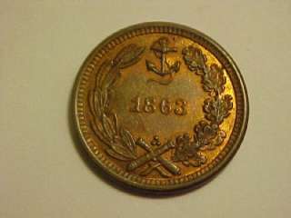 1863 OUR LITTLE MONITOR PICTORIAL RED & BROWN CIVIL WAR TOKEN  