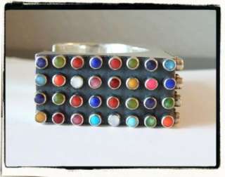 MODERN TAXCO MEXICO STERLING SILVER 925 MULTI TURQUOISE CORAL CUFF 