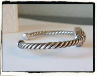 Designer Style Sterling Silver 925 Aquamarine Cable Cuff Bangle 