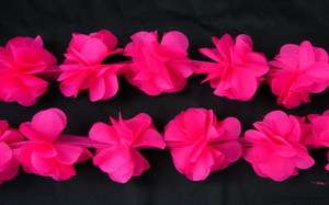 FT04 Petals Rosette Shabby Frayed Chiffon Banding Lace Trim Fuchsia 1y
