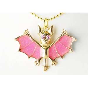   Pink Glitter Devil Batman Bat Goblin Evil Pendant Necklace Jewelry