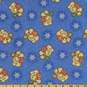  45 Wide Christmas Flannel Hugging Bears Blue Fabric By 