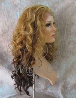 Wigs LACE FRONT Blonde Brown Mix curls skin top wig HEAT OK  