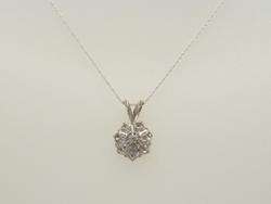 14K White Gold Diamond Cluster Pendant Necklace  