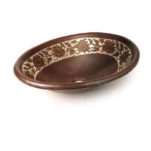  Silver Etched Floral Oval Copper Undermount Sink Edge 