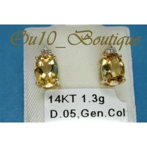  Diamond & 14 Karat Yellow Gold Citrine Earrings (100% 