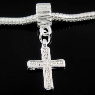   plated cross dangle European beads fit charm bracelet ☆f904  