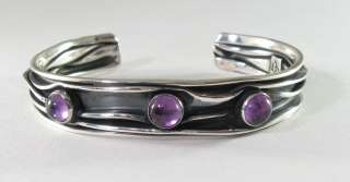 Mexican 950 silver narrow cuff bracelet w/amethyst  
