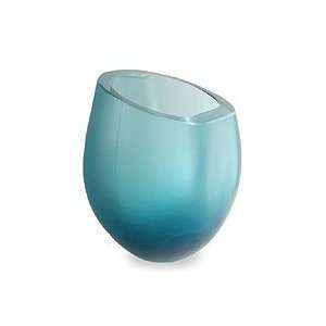  Art glass vase, Sea Green Ice (oval)