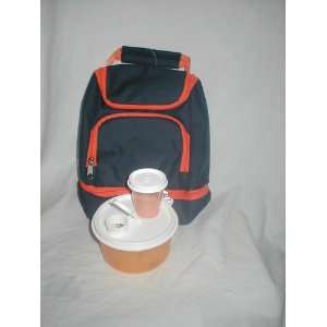  Lunch Bag (Navy with Orange Trim) with 2 Tupperware Items 