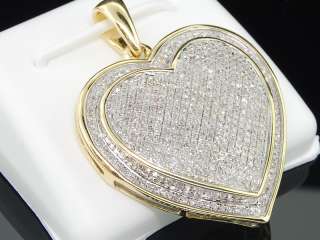   YELLOW GOLD BIG HEART LOVE 1C DIAMOND PENDANT PAVE CHARM FOR NECKLACE