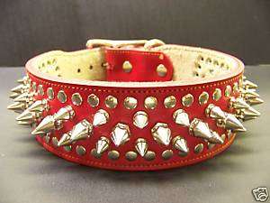 Wide RED Spiked Leather 27 Collar Pitbull Studded  