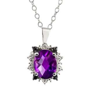  1.62 Ct Checkerboard Purple Amethyst and Diamond Sterling 