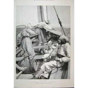  1888 Men Woman Barrel Boat Sea Scene Victorain Fine Art 