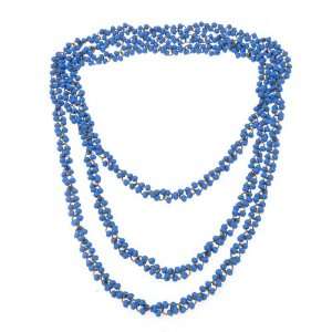  Super Lustrous Round Blue Millet Bead Long Necklace 