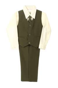 New baby boy Olive Green Dress VEST TIE tuxedo suit sz 12M 24M 2T 4T 