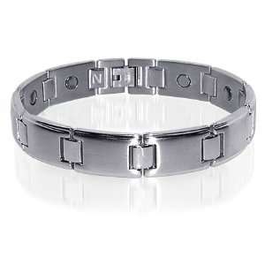  Stainless Steel Mens Silver Magnetic Bracelet 9 Inches 