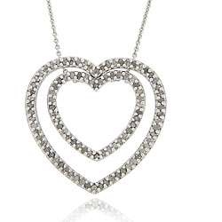   Silver 1ct TDW Diamond Open Heart Necklace (I J, I3)  