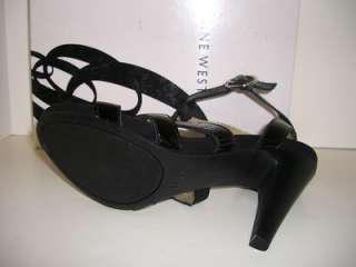 NINE WEST STELLENR Black Womens Leather Strappy Sandals Shoes Size 8 