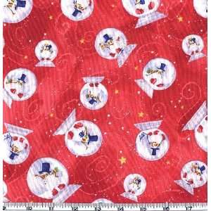  45 Wide Simply Snowmen Snow Globes Red Fabric By The 