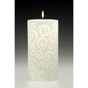  Curls   3x6 Decorative Pillar Candle Engraved in White 