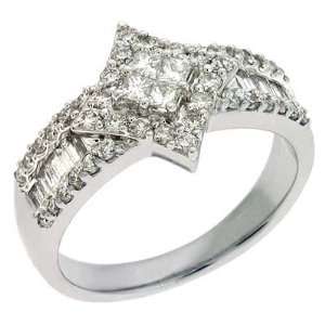  14k White Trendy 0.97 Ct Diamond Ring   Size 7.0 