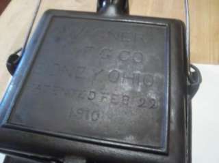 Antique Wagner Cast Iron Square Waffle Maker High Rise Patent Feb. 22 