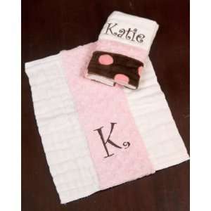    The Baby Habit Pink Minky Dot Personalized Burp Cloth Set Baby