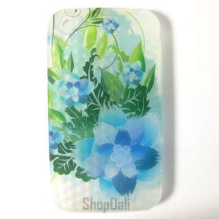 Blue Flowers Soft Plastic Case Cover for iPhone 3G 3GS with Clear 