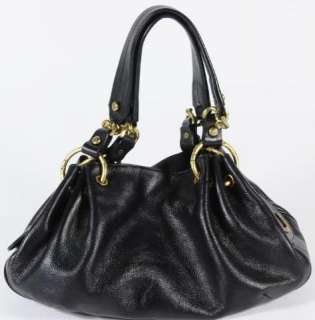 Juicy Couture Black Leather Satchel Handbag Shoulder Bag Bucket Purse 