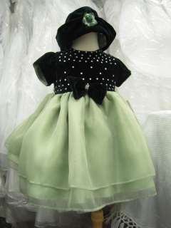 new baby girl pageant christmas GREEN dress with hat 24 months  