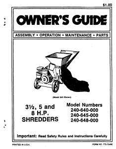 MTD Chipper Shredder Manual Model 240 640 645 648 000  