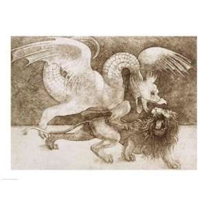 Fight between a Dragon and a Lion   Poster by Leonardo Da Vinci (24x18 