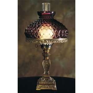 Antique brass reproduction lamp with plum quilted glass shade  Free 