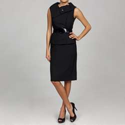   ASL Womens Jacquard Asymmetrical Collar Skirt Suit  