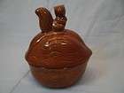 Brown Ceramic Walnut Shapped Covered Nut Bowl w/ SQUIRREL on Lid 