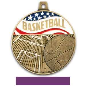   Basketball Medals GOLD MEDAL/PURPLE RIBBON 2.25 MEDAL Sports