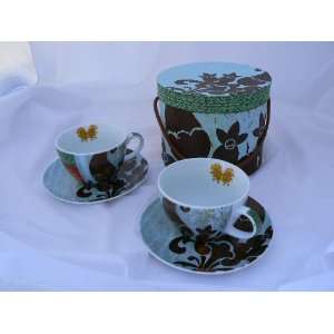  Paperproducts Design, Cappuccino Set of 2 Cups/Saucers, Floral 