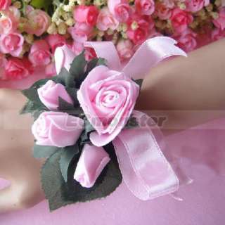 Elegant Pink Rose Flower Wedding Bridal Bridesmaids Wrist Corsage 