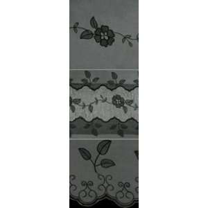  Shower Curtains Black Polyester, Black Embroidered with Sheer 