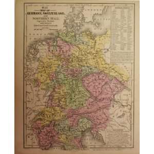  Antique Map of Europe Germany, Switzerland, 1854