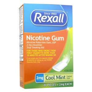  Rexall Nicotine Gum   Cool Mint, 2 mg, 20 ct Health 