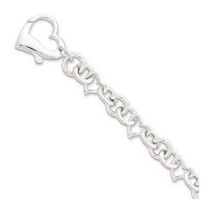  Sterling Silver 7.5inch Polished Fancy Heart Link Bracelet 