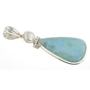  925 Sterling Silver LARIMAR, PEARL Pendant, 1.63, 5.67g Jewelry